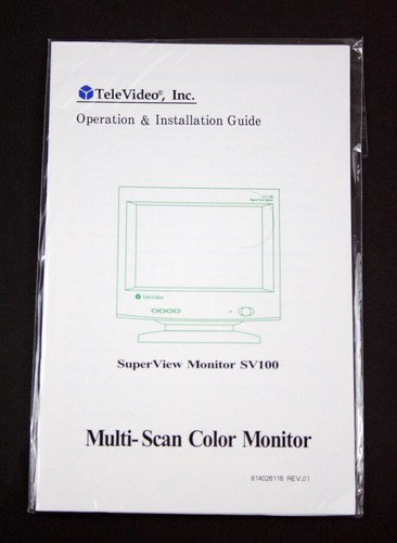 Tele Video SuperView Monitor SV100 Operation and Installation Guide Manual - Picture 1 of 1