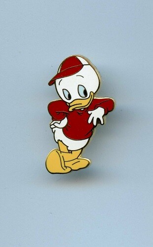Disney World Donald Duck Nephew Huey White & Red Ball Cap Pin & Card 2001