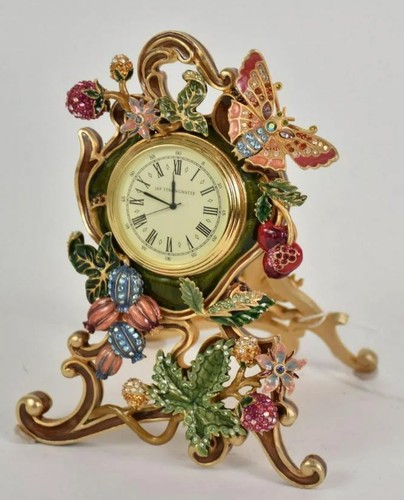 JAY STRONGWATER BUTTERFLY AND FRUIT VINE EASEL BACK CLOCK