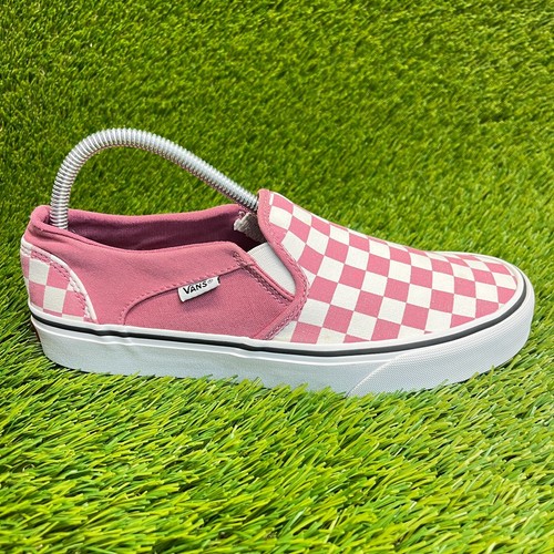 Vans Asher Checkerboard Womens Size 9 Pink White Athletic Slip On Shoes Sneakers