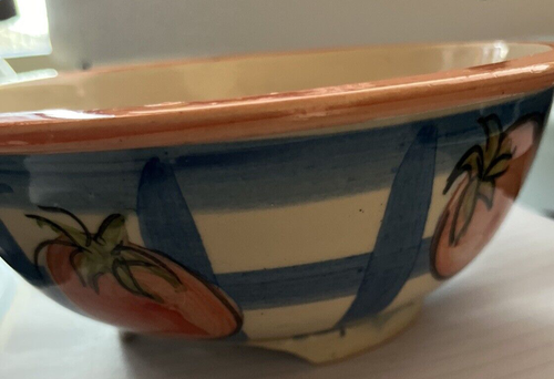 Cute Farmhouse Handmade Hand-Painted Ceramic Colander Bowl with Tomato Design - Picture 8 of 8