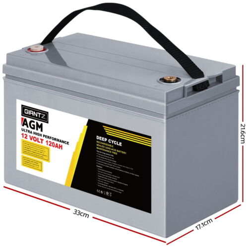 Giantz 120Ah 12V AGM Deep Cycle Battery Marine Sealed Power Portable Box Solar - Picture 3 of 7