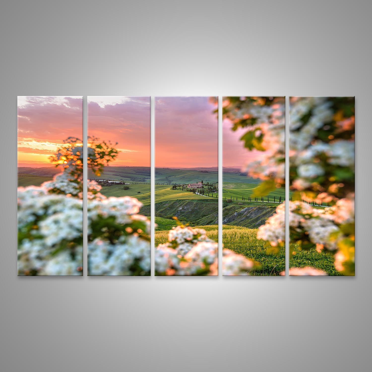 Bild auf Leinwand Toskanische Landschaft gesehen durch den weißen blüh LUZ-5P Bild auf Leinwand Toskanische Landschaft gesehen durch den weißen blüh LUZ-5P