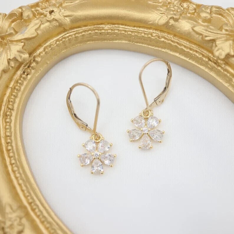 2Ct Pear Cut Simulated Diamond Womens Floral Earrings in 14k Yellow Gold Plated