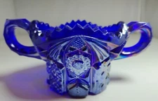 Imperial Glass Cobalt Blue Nucut #526 Open Sugar And Creamer