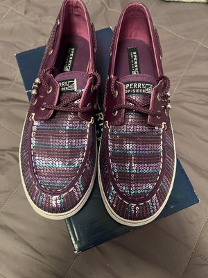 Sperry Top-Sider Boat Shoes Loafers Bahama Plum Sequin Size 6  Girls YG47788 NIB