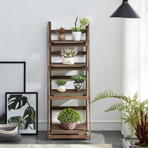 4 Tier Foldable Ladder Shelf,Plant Stand,Indoor Flower Pot Rack Wooden Bookshelf - Picture 8 of 12