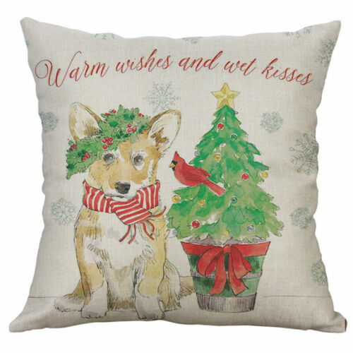 Christmas Dog Print Sofa Home Decor 18" Pillow case Cotton Linen Cushion Cover - Picture 17 of 21