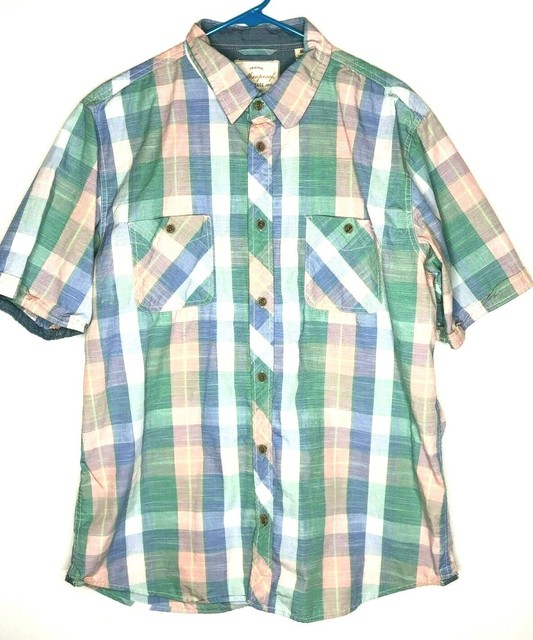 Original Weatherproof Vintage Men's Shirt Short Sleeve Button Up Plaid