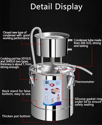 Distillatore alambicco fai da te 10L con pompa di circolazione vino brandy kit birra essenziale - Foto 3 di 14