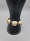 Link Bracelet 6.5" Gold Tone Faux Mabe Pearl Rhinestone Wave