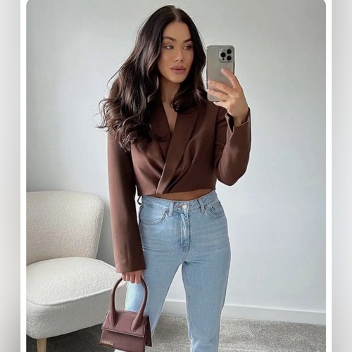 Zara brauner CROPPED SHOULDER PAD BLAZER Blogger Favorit Gr. Small