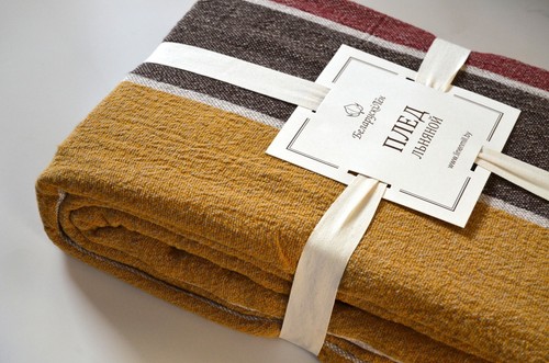 large 100% linen flax blanket bedspread coverlet striped earthy natural tones - Picture 4 of 12
