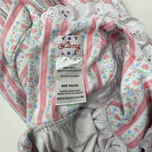 Lanz Flannel Nightgown Girls XS 4 5 Cottagecore Eyelet Pink Floral Stripe - Picture 4 of 5
