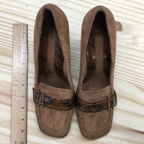 CATO Heels Womens 9 M Casual Comfort Slip On Loafer Pumps Brown Fabric Kitten - Picture 5 of 17