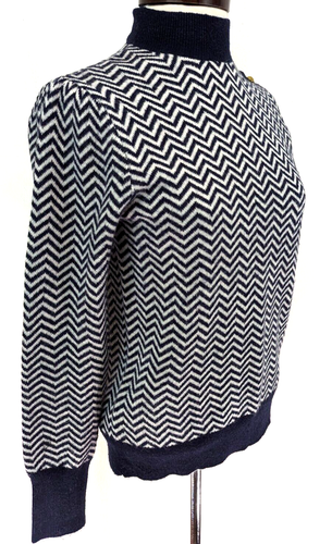 Suéter Simulado J.CREW Mujer S Detalle Botón ALPACA Espiga Rayas Azul Marino AC138* - Imagen 6 de 9
