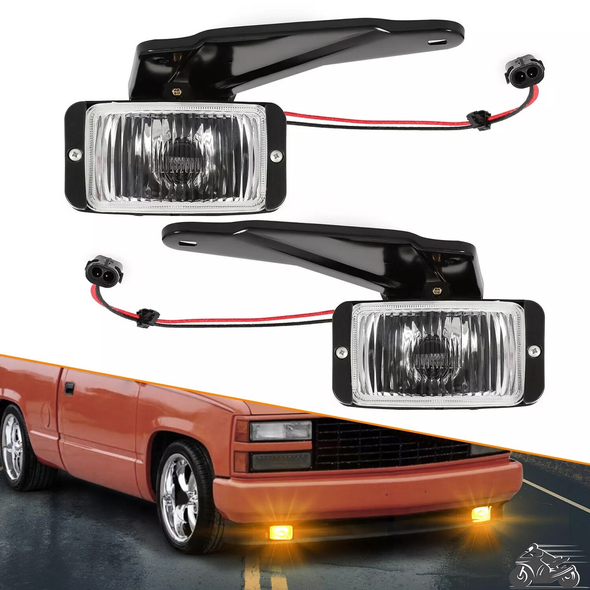 Pair Fog Lights w/Bulbs Left & Right For Chevy GMC C/K 1500