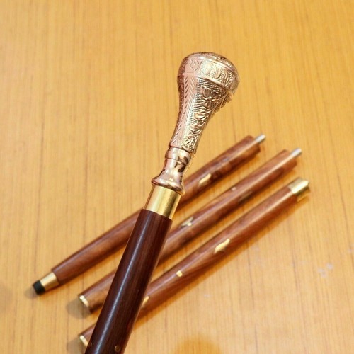 Vintage Messing königlicher Kopfgriff antik viktorianisch Holz Gehstock Stock Geschenk - Bild 4 von 6