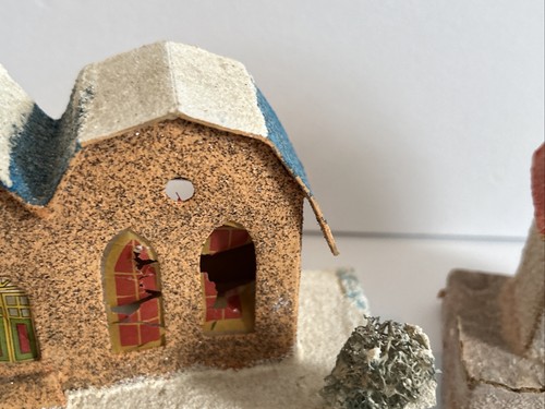 Lot Of 2 VINTAGE PUTZ Christmas House & Church JAPAN GLITTER Cardboard - Picture 5 of 12