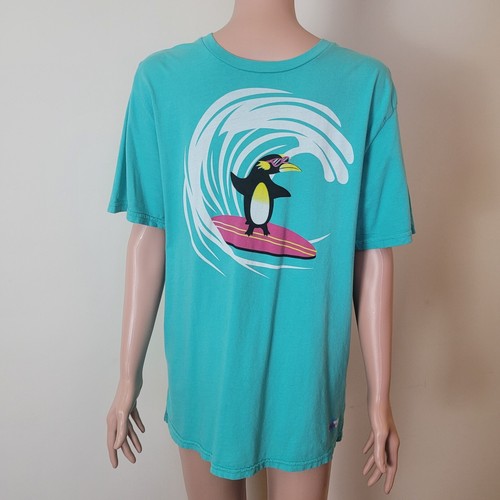 Vintage Toddland surfing penguin T-Shirt men's L teal blue 90s retro Y2K surfer. - Picture 8 of 21