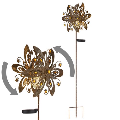 Windrad Solarlampe Außenleuchte LED Kugle Crackle Kristalle Erdspieß Metall rost - Bild 2 von 11