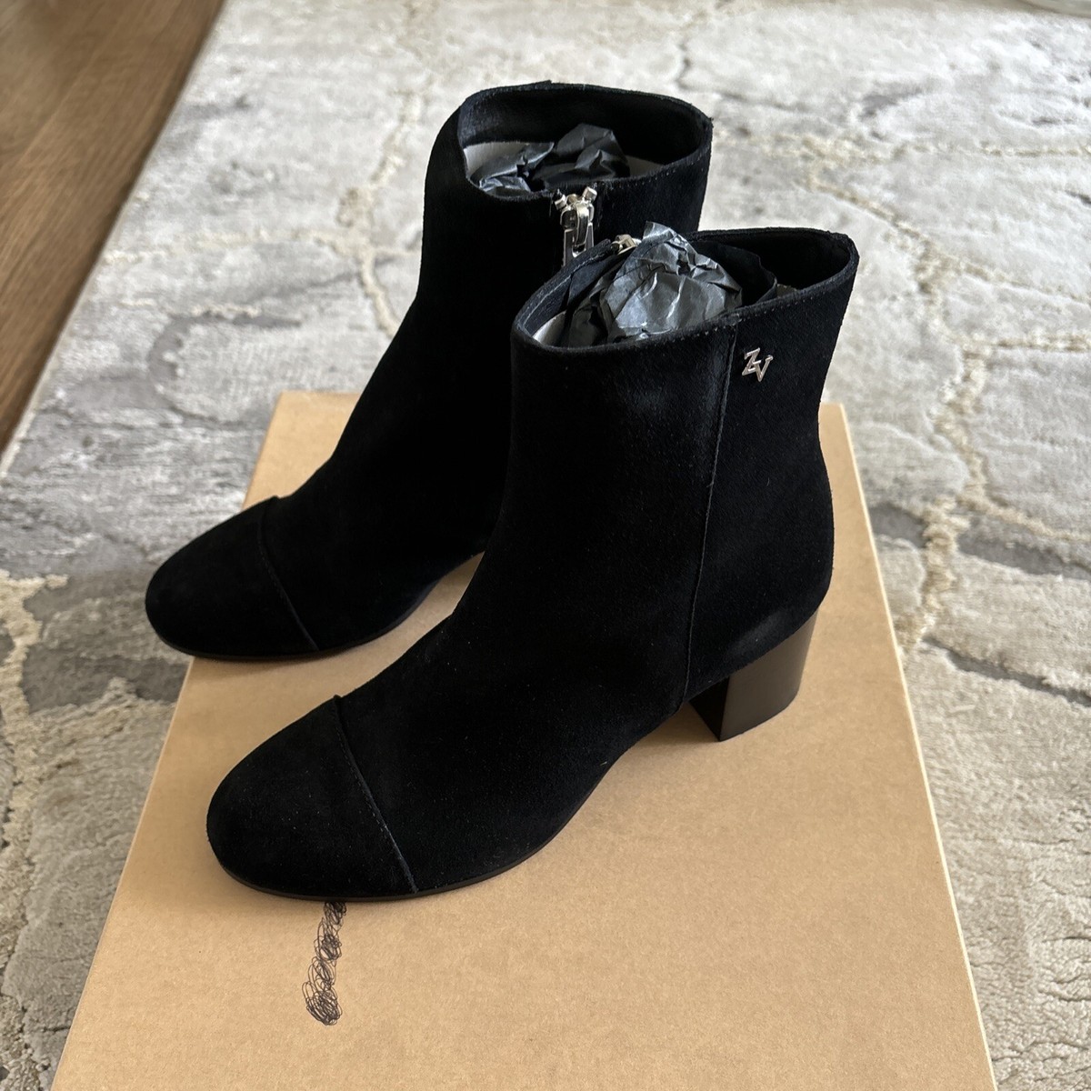 靴 ZADIG & VOLTAIRE ZIP UP SUEDE BOOTS Zadig & Voltaire Suede zip up flat ankle boots lace up leopard