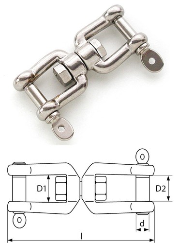 Wirbelschäkel für u.a. Hängematte 10 mm Gabel Drehwirbel Edelstahl 316 (933897) - Bild 1 von 2