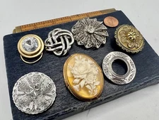 Lot Of 7 Vintage Scarf Clips Filigree Rhinestone Western Germany