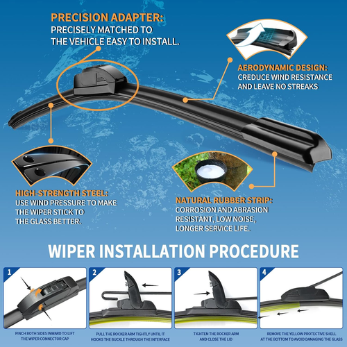 22 Universal J/U Hook Windshield Wiper Blades 2Pk All-Season OEM Quality - Picture 3 of 12