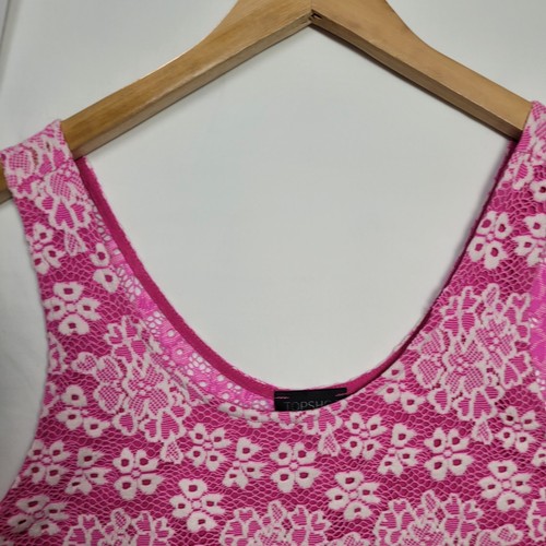 Top Shop Tank Shirt Women Size 12 Pink Lace Sleeveless Ladies Top - Picture 2 of 9