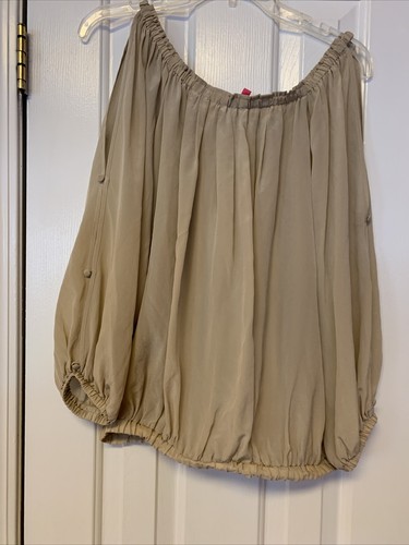 NWT Pookie & Sebastian 100% Silk Top Blouse Taupe Beige Sz M Off Shoulder Elasti - Picture 1 of 12