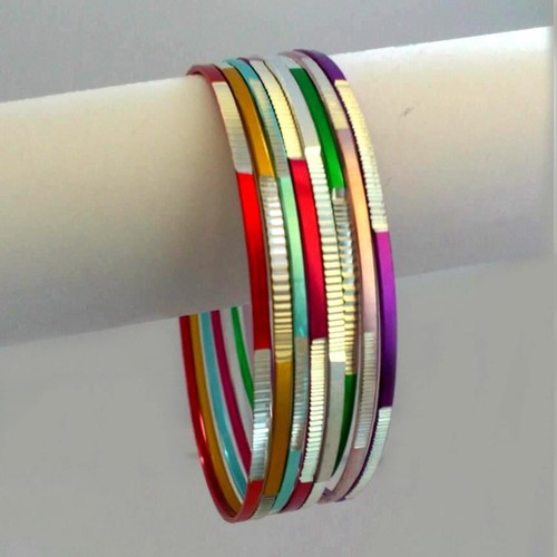 Indische Armreifen Set Ø6,5cm Schmuck Armband Bollywood Choorian Bangles bunt - Bild 1 von 2