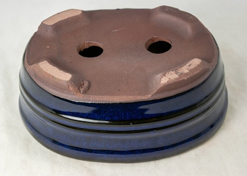 Oval Glazed Cactus & Succulent, Bonsai Pot with Mesh, Wire 6"x 4.5"x 2.5" - Blue - Picture 6 of 8