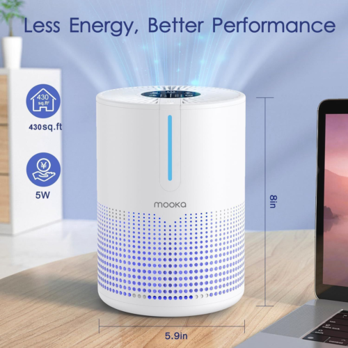 Air Purifiers for Bedroom Home 430 Sq.Ft, MOOKA H13 HEPA Filter Small Whitte - Picture 6 of 9