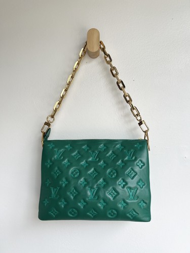 LOUIS VUITTON Vert Green Leather Puffy Monogram Coussin PM Shoulder Bag Purse - Picture 3 of 9