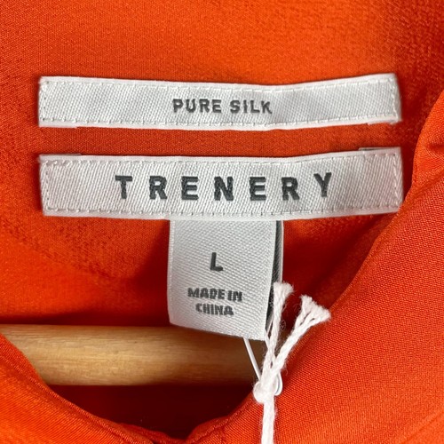 Trenery Pure Silk Shirt Womens L Orange Long Sleeve Button Front Classic Fit New - Picture 6 of 13