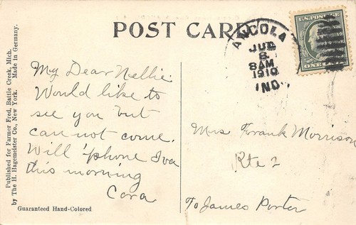 Postal vintage coloreada a mano de la iglesia congregacional, Angola, en granjero Fred 1910 - Imagen 2 de 2