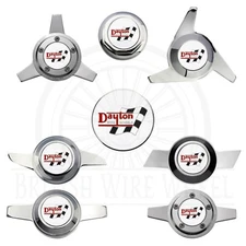 Dayton Chrome & White Metal Wheel Chip Emblems with Spinner Caps, Set of 4