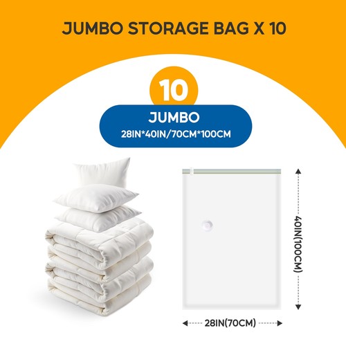 Jumbo 10 Stück Vakuumversiegelte Aufbewahrungsbeutel Reißverschluss Platzsparende Beutel mit Handpumpe - Bild 2 von 7