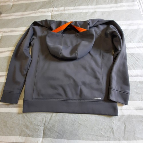 Adidas Hoodie XL 18 Youth Gray Orange Spell Out Logo Gray ClimaWarm Polyester  - Picture 2 of 7