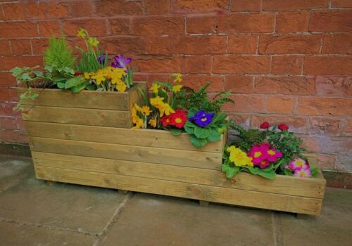 Garden Wooden Planter Tiered Trough Large Raised Herb Veg Stepped Steps Tier Box - Picture 2 of 12
