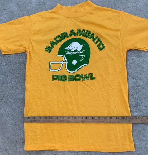 Vintage Sacramento Razorbacks 7 Pig Bowl T Shirt 70s 80s Anvil Brand Size S - Picture 22 of 24
