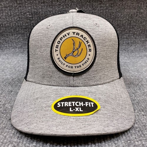 Trophy Tracker Hat Cap Stretch Fitted Large Mens Gray Black Mesh - Picture 2 of 11