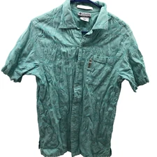 Columbia Button Shirt Mens M Mint Green Short Sleeve Fish Print Camp