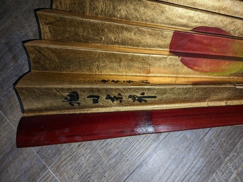Ventilador de papel pintado a mano firmado chino extra grande decoración de pared acento asiático para el hogar - Imagen 5 de 19