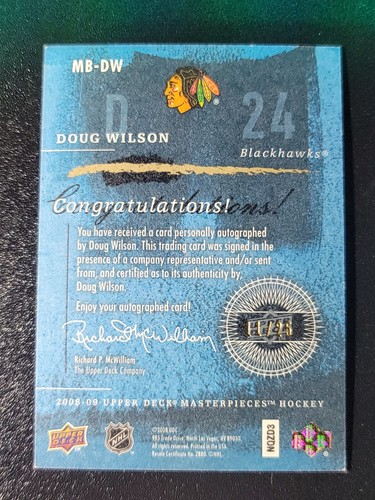 Doug Wilson 2008 UD Masterpieces Brushstrokes Blue Auto S/N 11/25 - Picture 6 of 6