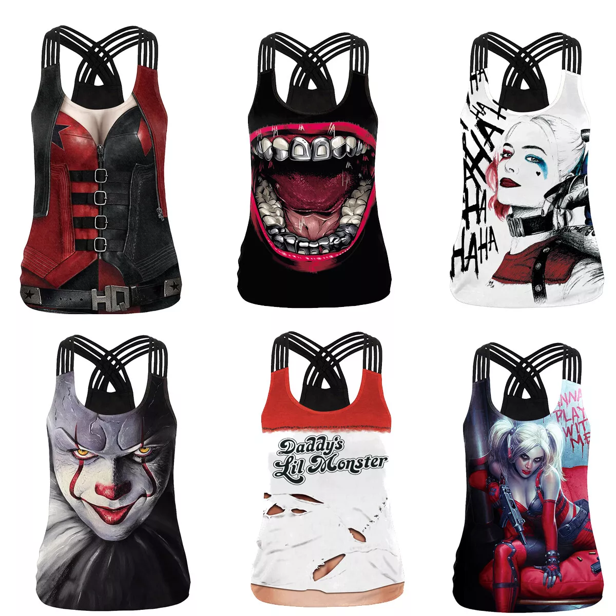 The Suicide Squad Harley Quinn Camisole Back Cross Sport Top Gym Yoga Vest Shirt