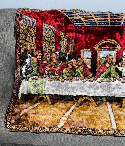Vintage Large 64” x 46” The Last Supper Wall Tapestry Throw - Picture 3 of 12