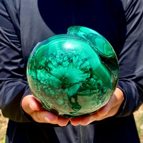 4.4LB Rare Natural Malachite Quartz Hand Carved Sphere Crystal Healing - 第 6/15 張圖片