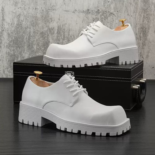 Zapatos de vestir Derby de negocios con cordones y punta cuadrada para hombre blancos fiesta boda moda - Imagen 6 de 13